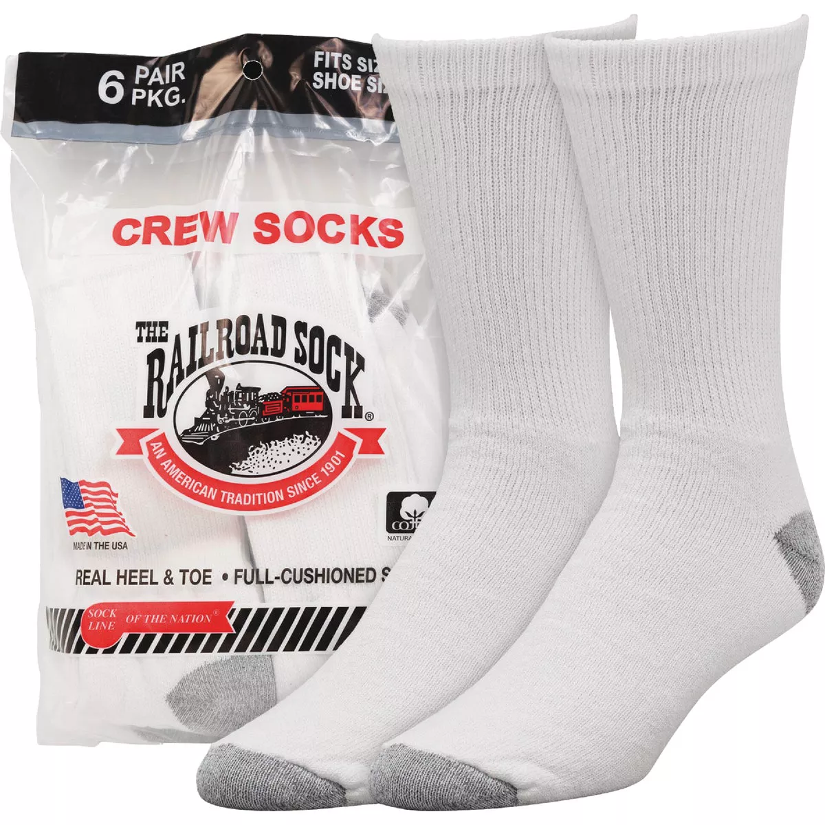 Railroad Sock White Crew Sock (6-Pack) - photo 2
