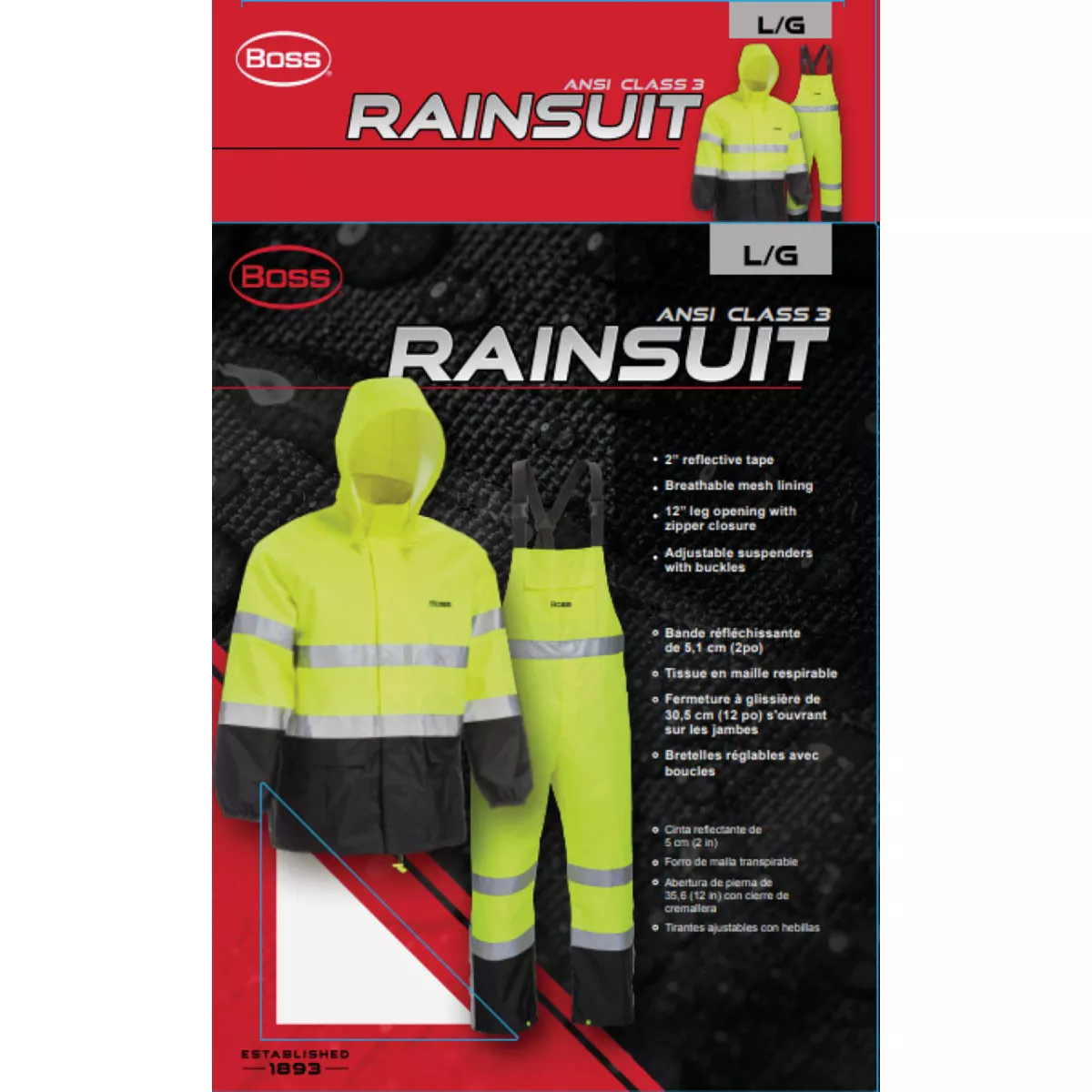 Boss Large 2-Piece ANSI Class 3 Hi-Visibility Rain Suit - photo 2