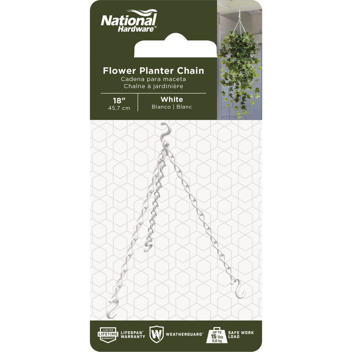National V2663 18 In. White Metal Hanging Plant Extension Chain