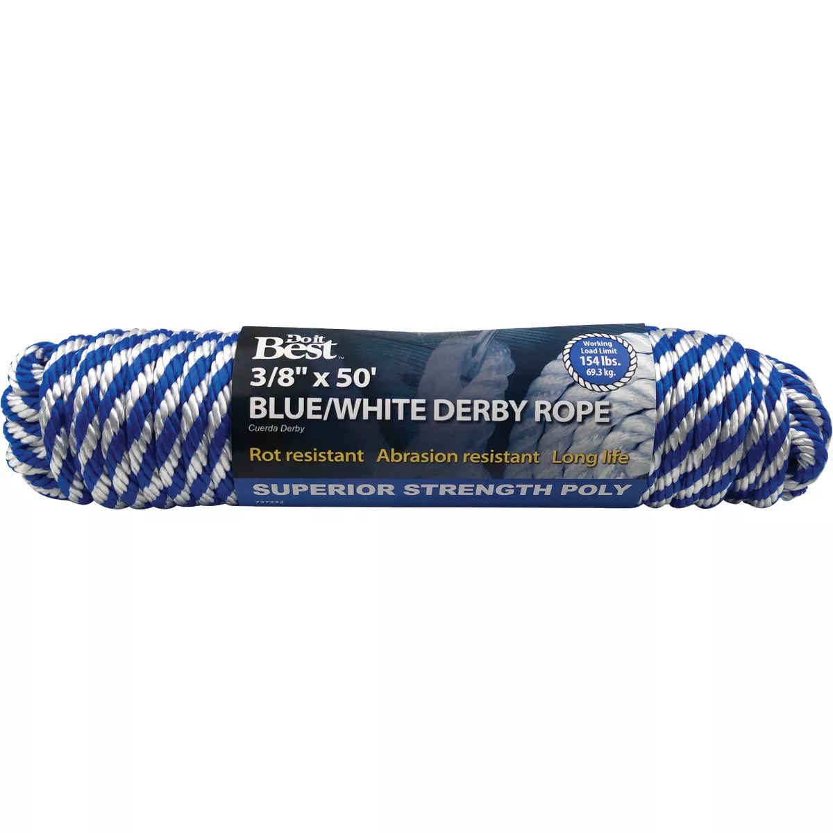 Do it Best 3/8 In. x 50 Ft. Blue & White Derby Polypropylene Packaged Rope