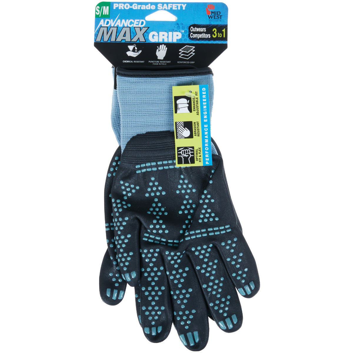 MidWest Gloves & Gear, Unisex, 3 Pack of Grey Advanced Max Grip