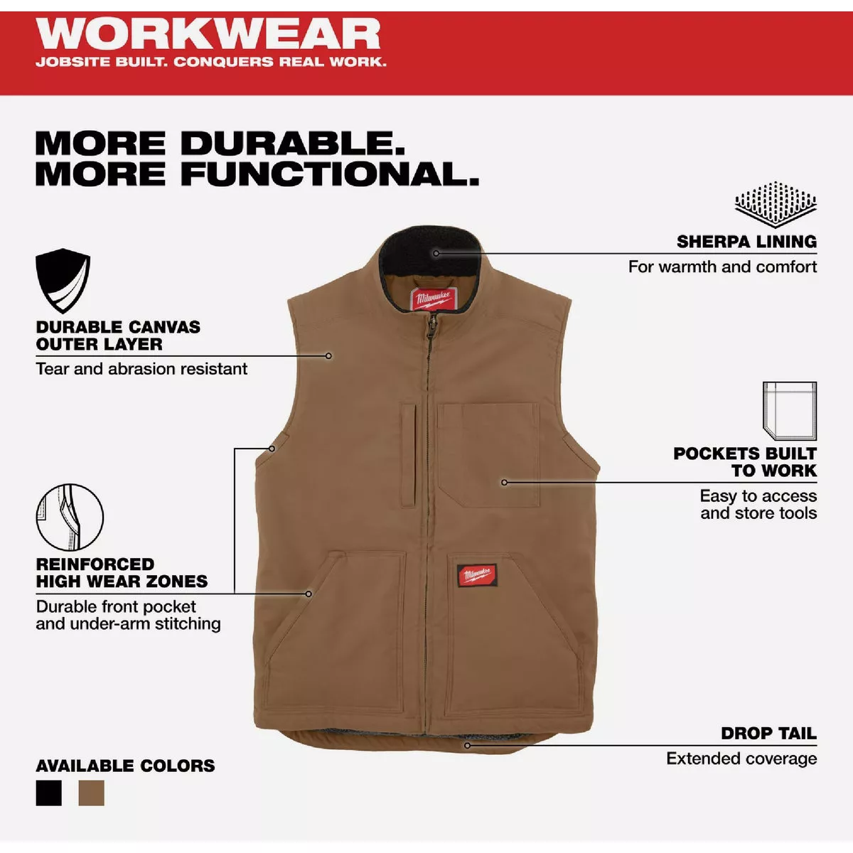 Milwaukee Unisex 2XL Brown Sherpa Lined Canvas Heavy-Duty Vest - photo 2