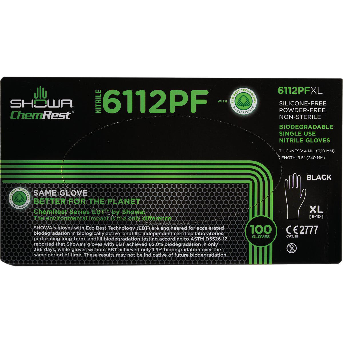 SHOWA 6110PF Guanto Di Sicurezza Monouso In Nitrile Biodegradabile Senza Polvere Sicuro Per Alimenti Spessore 4 Mil Lunghezza 95 Extra Larg~p127642075 - Foto 2