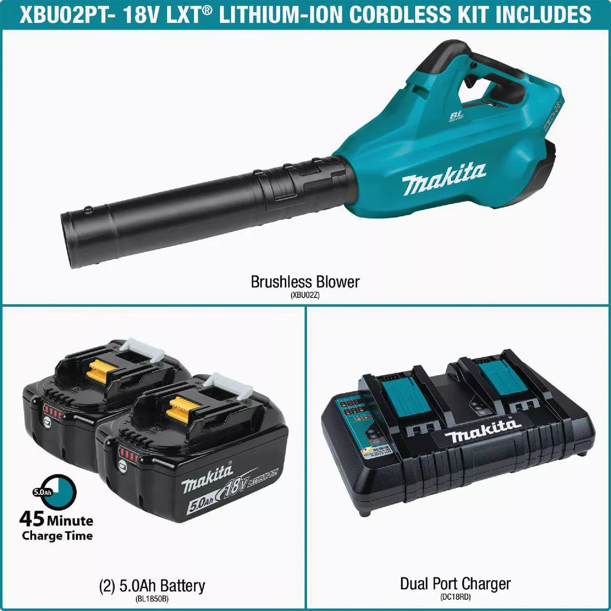 Makita 120 MPH 473 CFM 18V X2 (36V) LXT Lithium-Ion Brushless (5.0Ah) Cordless Blower Kit - photo 7