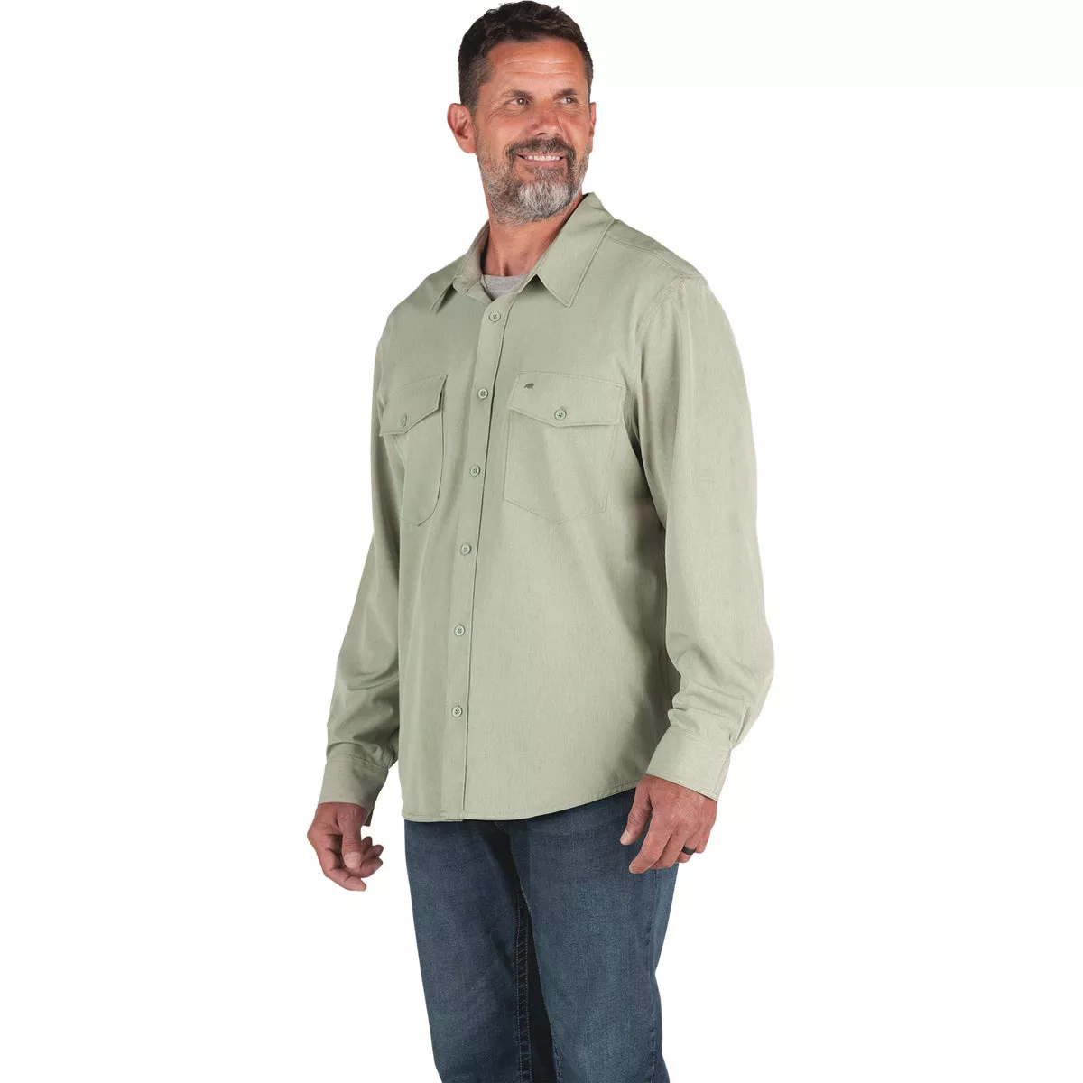 Berne Flex180 Men's 2XL Heathered Seagrass UPF Button Down Long Sleeve Shirt