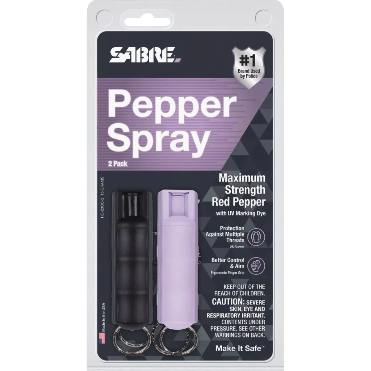 Sabre Hard Case Key Ring Lavender/Black Pepper Spray (2-Pack)
