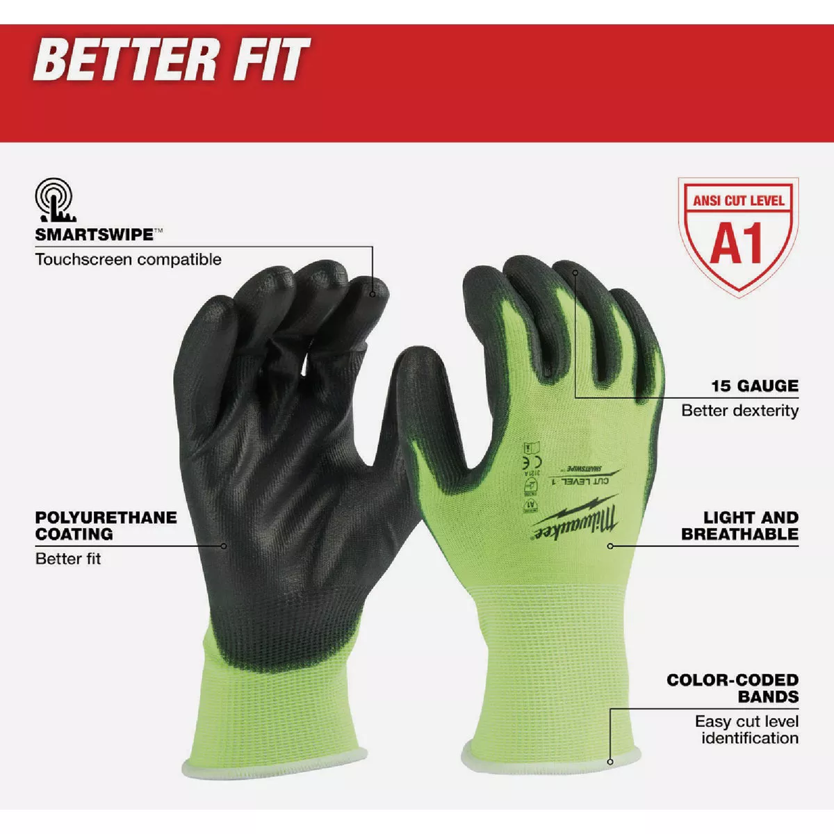 Milwaukee Unisex XL High Visibility Cut Level 1 Dipped Glove - photo 2