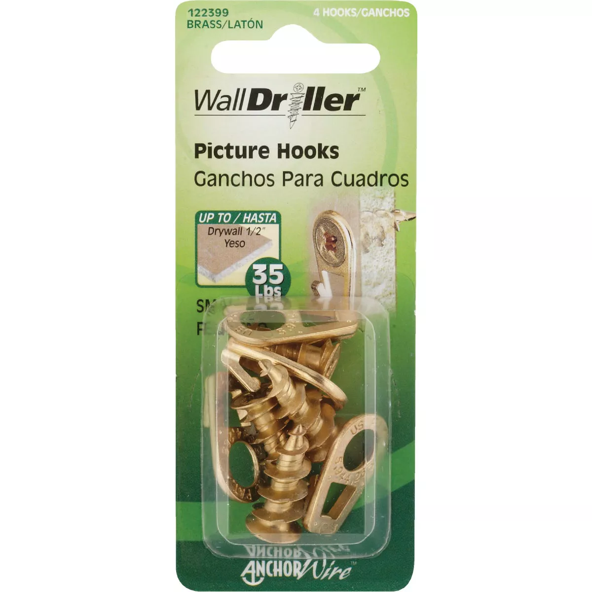 Hillman Anchor Wire 35 Lb. Capacity Brass Self-Drilling Wall Driller Picture Hanger (4 Count) - photo 2