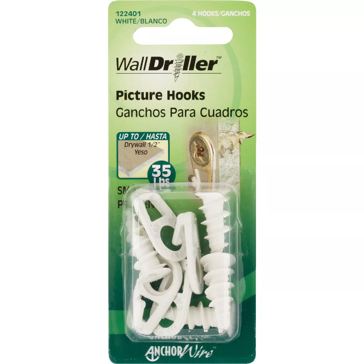 Hillman Anchor Wire 35 Lb. Capacity White Self-Drilling Wall Driller Picture Hanger (4-Count) - photo 2