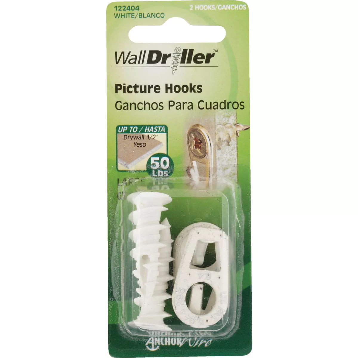 Hillman Anchor Wire 50 Lb. Capacity White Self-Drilling Wall Driller Picture Hanger (2 Count) - photo 2