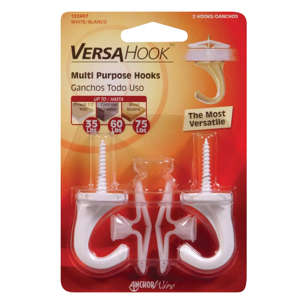 Hillman Anchor Wire Versa Small, 2 Hooks & 2 Anchors White Nylon Swag Hook (2-Pack) - photo 2
