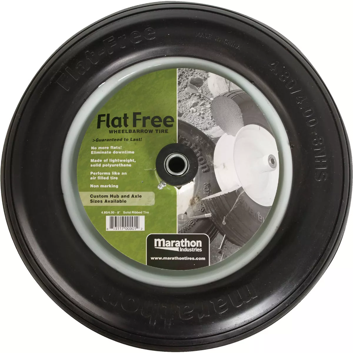 Marathon 16 x 480/400-8 In. Flat Free Wheelbarrow Wheel - photo 2
