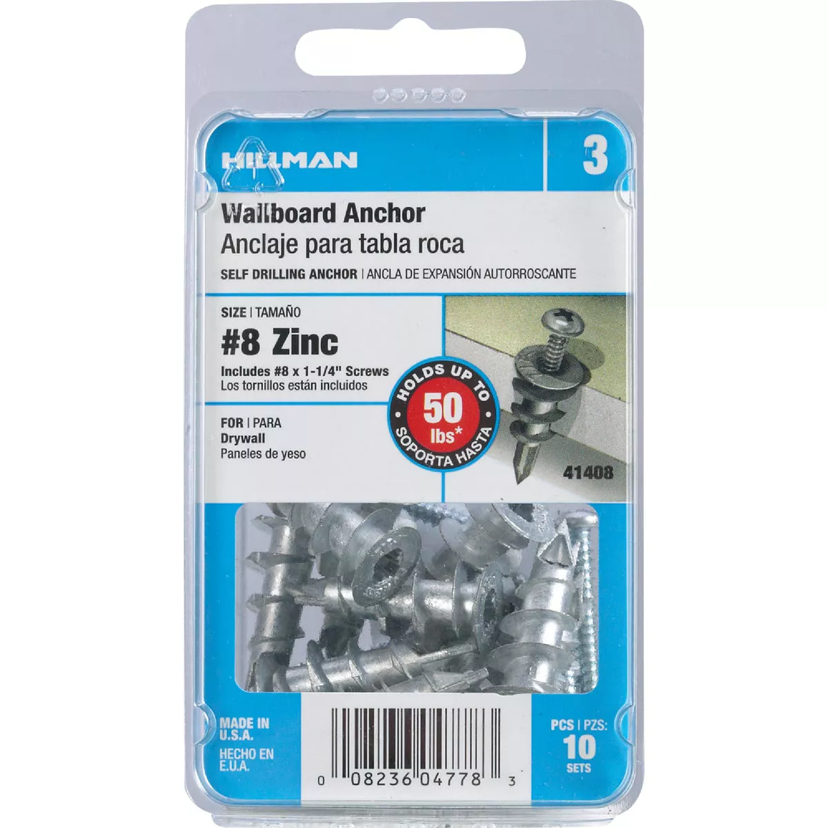 Hillman #8 Zinc Wallboard Self-Drilling Anchor with Screws (10-Count) - photo 2