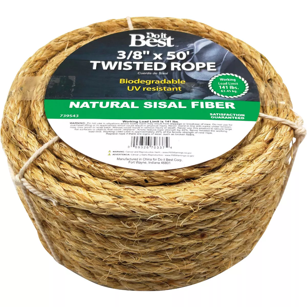 Do it Best 3/8 In. x 50 Ft. Natural Twisted Sisal Fiber Packaged Rope - photo 2