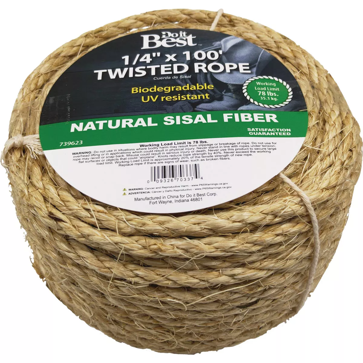 Do it Best 1/4 In. x 100 Ft. Natural Twisted Sisal Fiber Packaged Rope