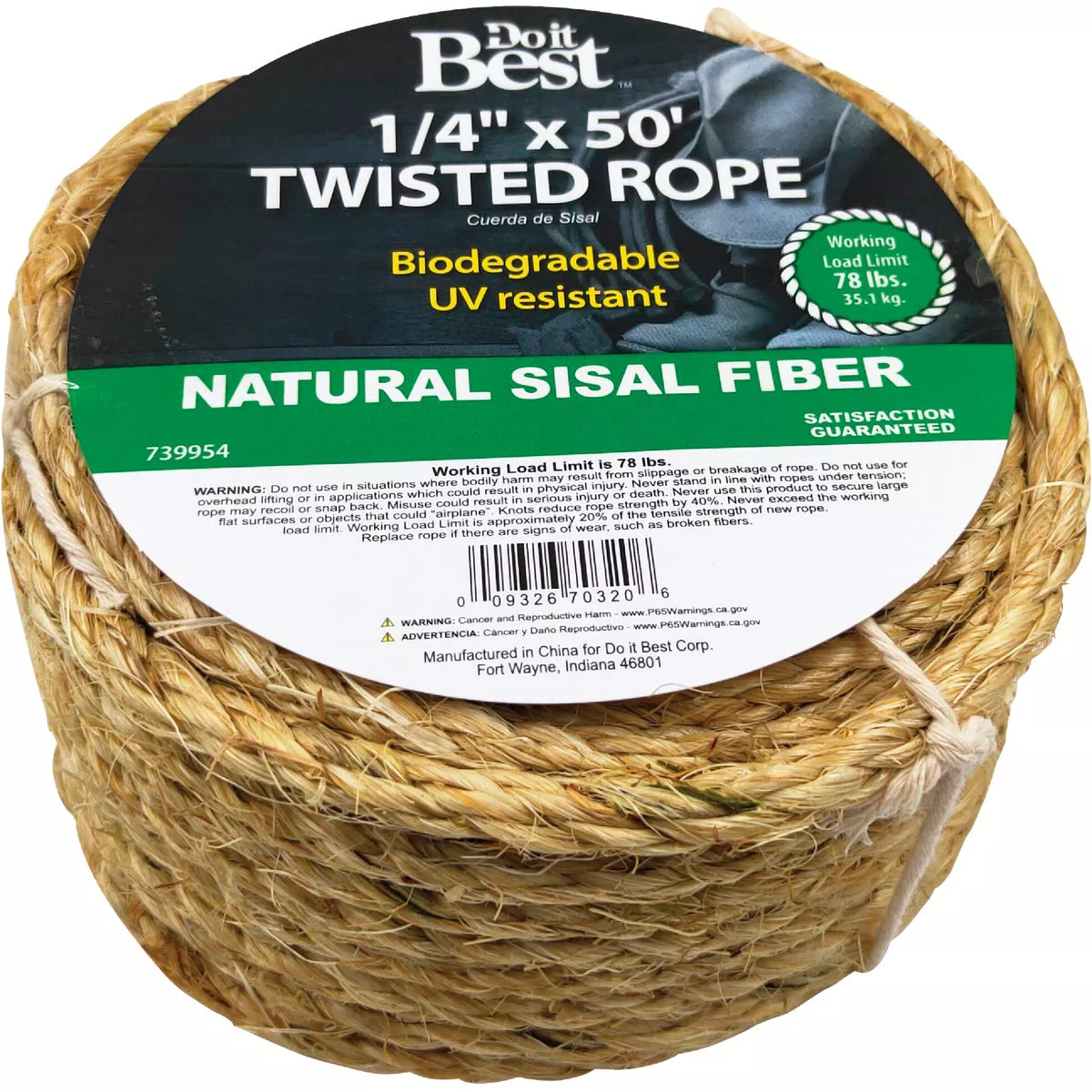 Do it Best 1/4 In. x 50 Ft. Natural Twisted Sisal Fiber Packaged Rope - photo 2
