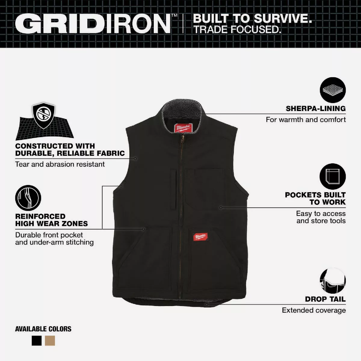 Milwaukee GRIDIRON Men's Large Black Sherpa-Lined Vest - photo 2