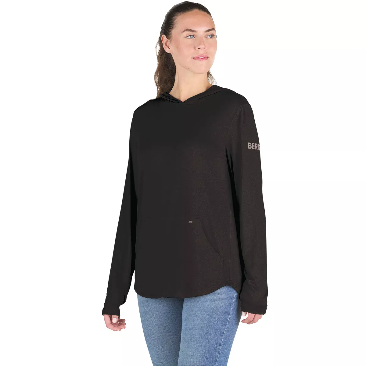 Berne Women's 2XL Black Long Sleeve Hooded UPF Sun Shirt