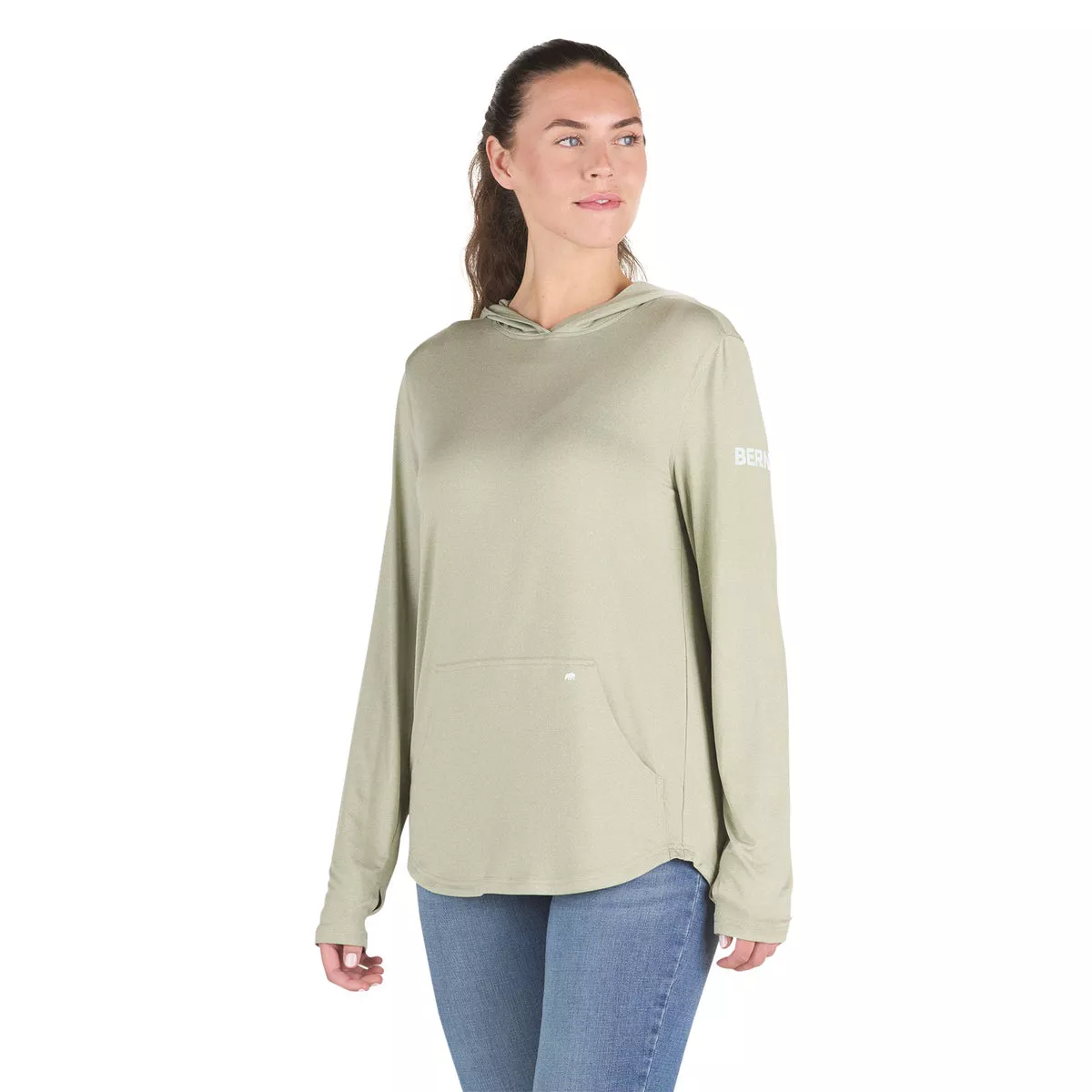 Berne Women's Small Heathered Seagrass Long Sleeve Hooded UPF Sun Shirt