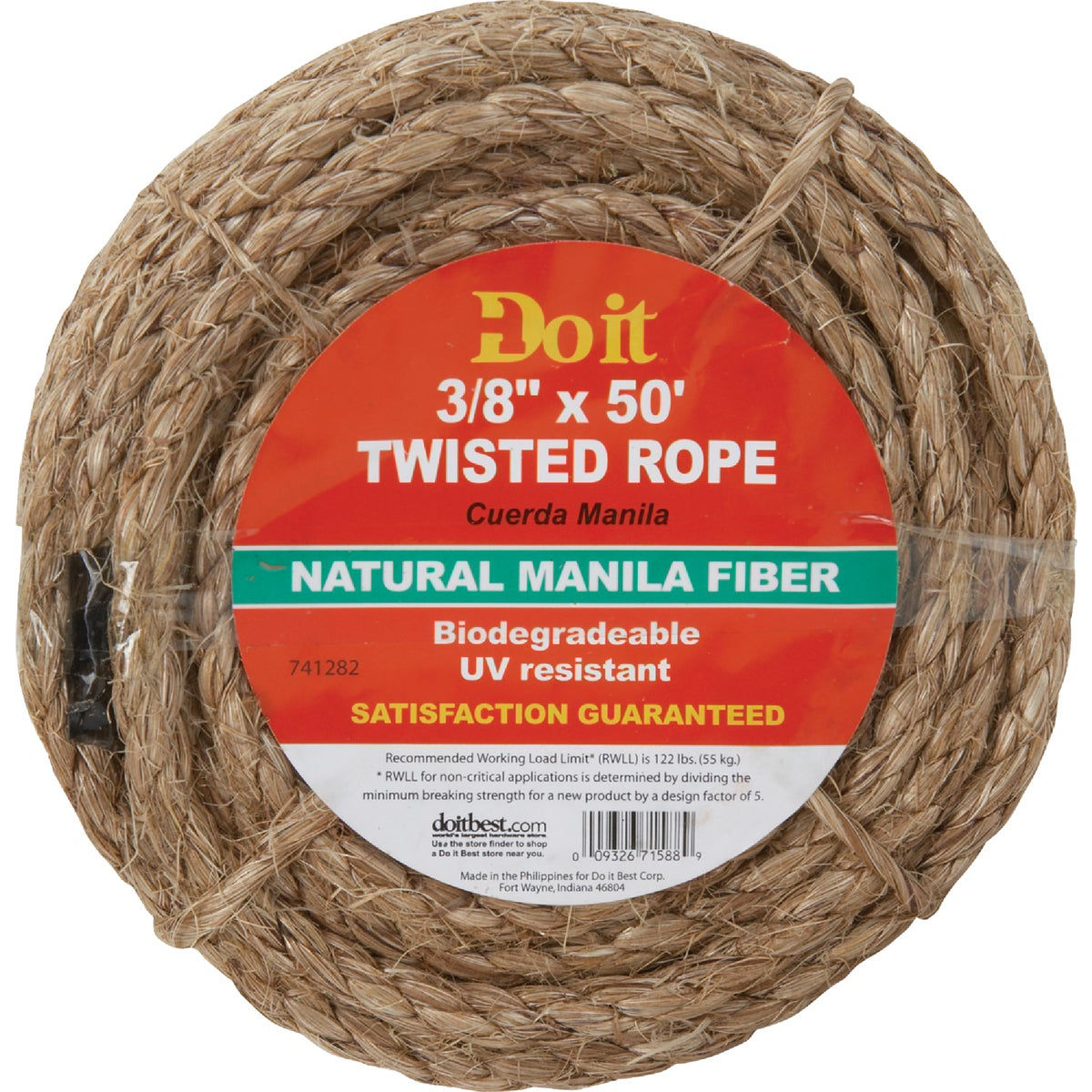 Do it Best 3/8 In. x 50 Ft. Natural Twisted Manila Fiber Packaged Rope