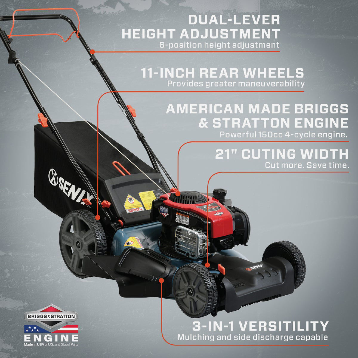 Senix Self Propelled Rear Drive Lawn Mower Senix 22-Inch 163 Cc