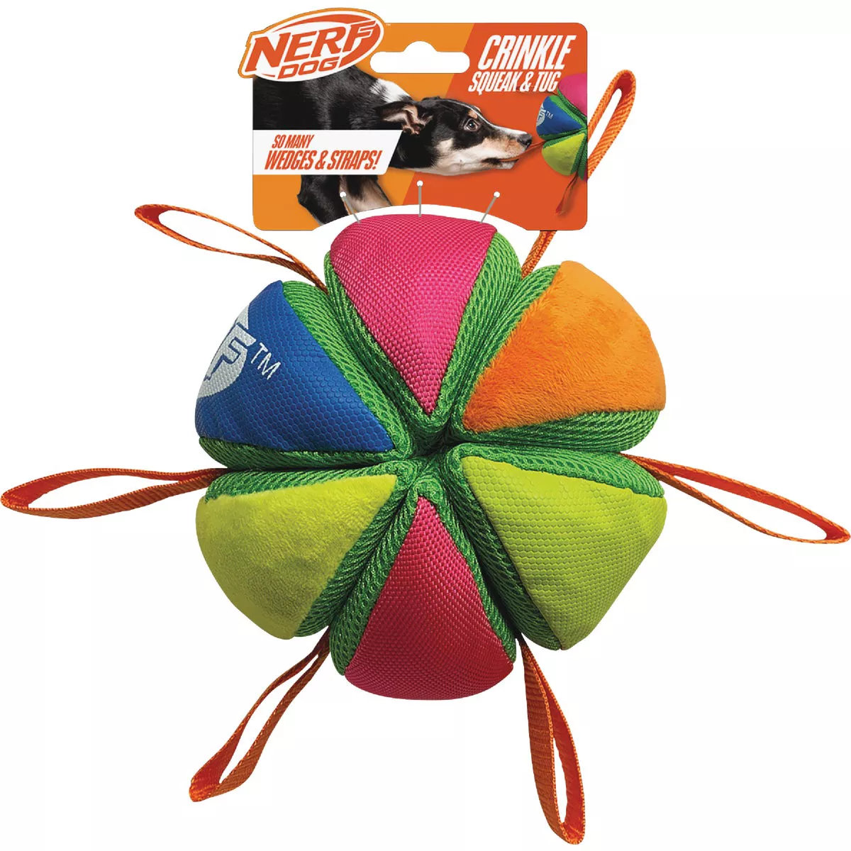 Nerf Dog Plush Squeak Crunch Wedge Ball with Straps Do