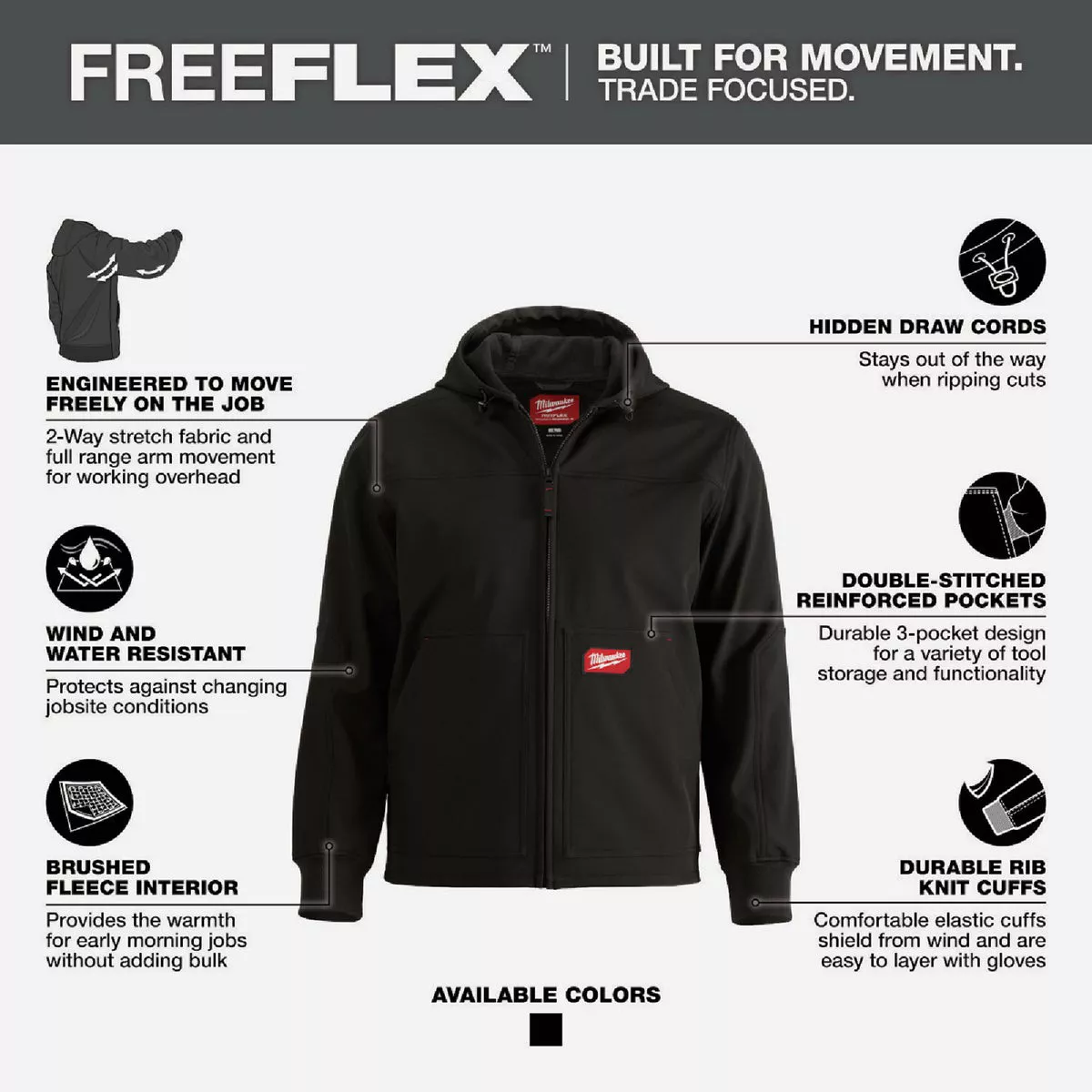 Milwaukee FREEFLEX Men's Medium Black Softshell Hooded Jacket - photo 4