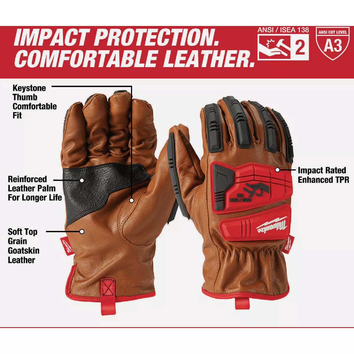 Milwaukee Impact Cut Level 3 Unisex Medium Goatskin Leather Work Gloves - photo 3