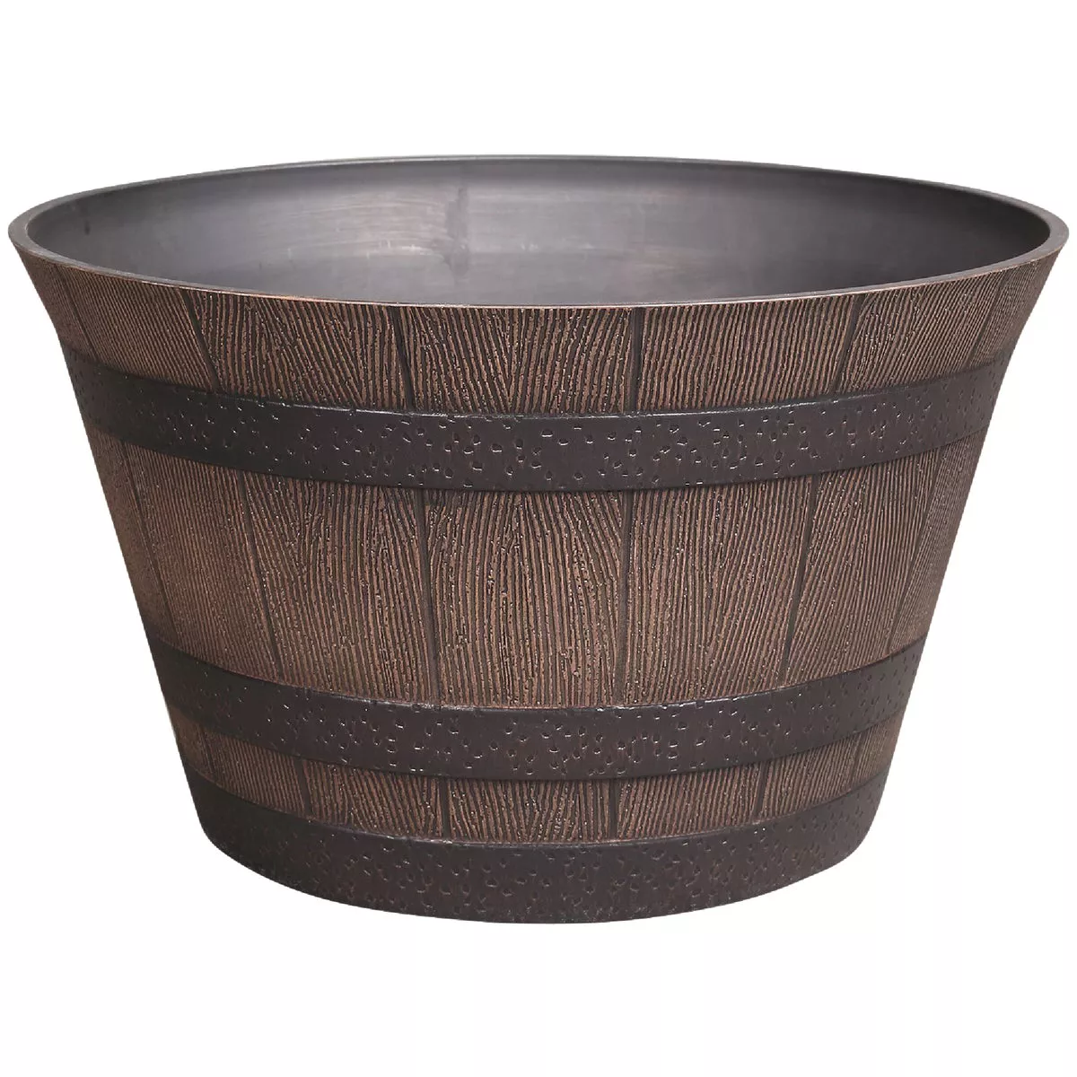 Southern Patio 15.5 In. x 9 In. Resin Kentucky Walnut Whiskey Barrel Planter