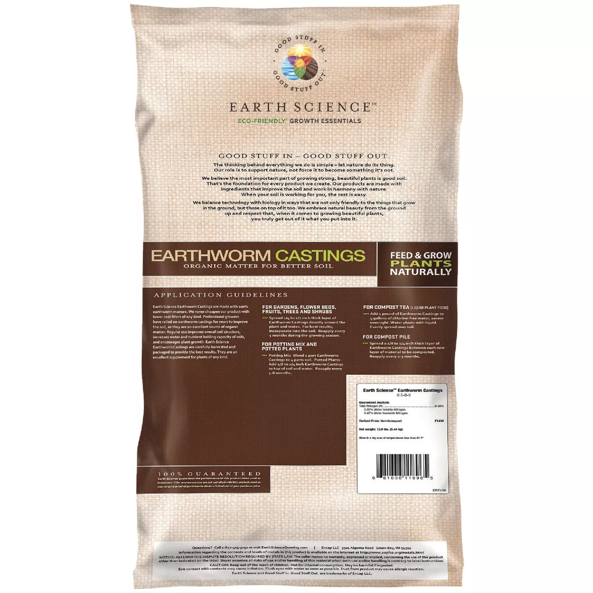 Earth Science 12 Lb. Earth Worm Castings Soil Conditioner - photo 3
