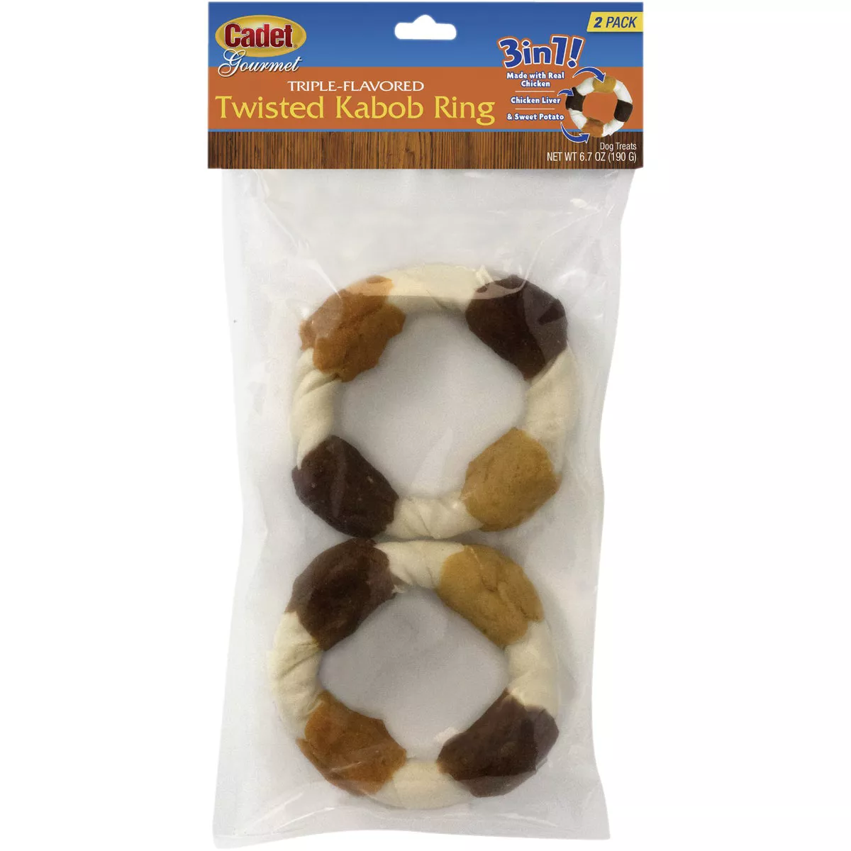Cadet Gourmet Beef Hide Shish Kabob Chicken, Sweet Potato & Liver Dog Treats (2-Pack)