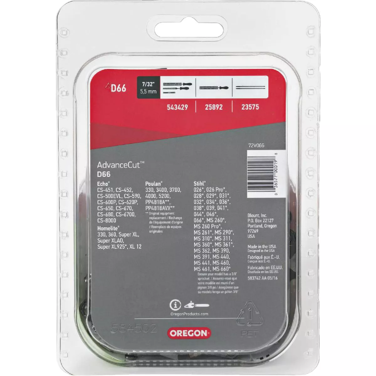 Oregon D66 AdvanceCut Saw Chain for 18 in. Bar - 66 Drive Links - fits Echo, Craftsman, Homelite, McCulloch, Poulan, Stihl, Skil and more - photo 2