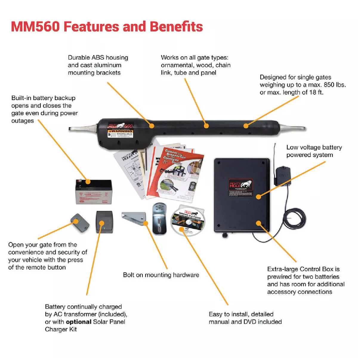 Mighty Mule MM571W 18 Ft. 850 Lb. Heavy-Duty Single Gate Opener Kit - photo 5