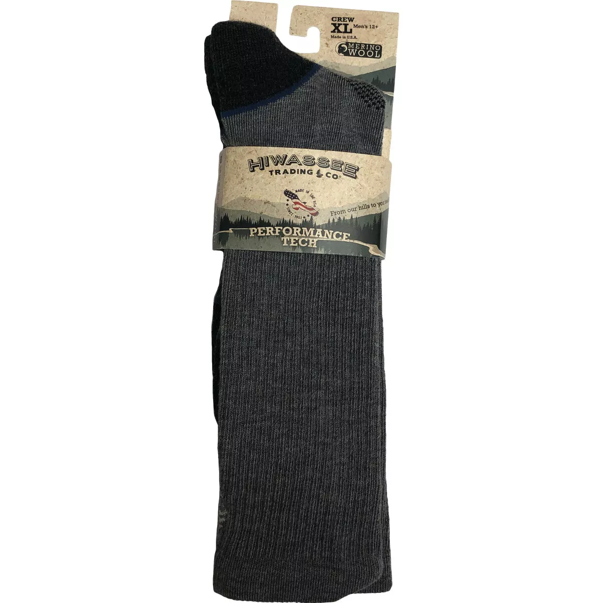 Hiwassee Trading Company Large Charcoal/Blue Lightweight Performance Tech Crew Sock - photo 2