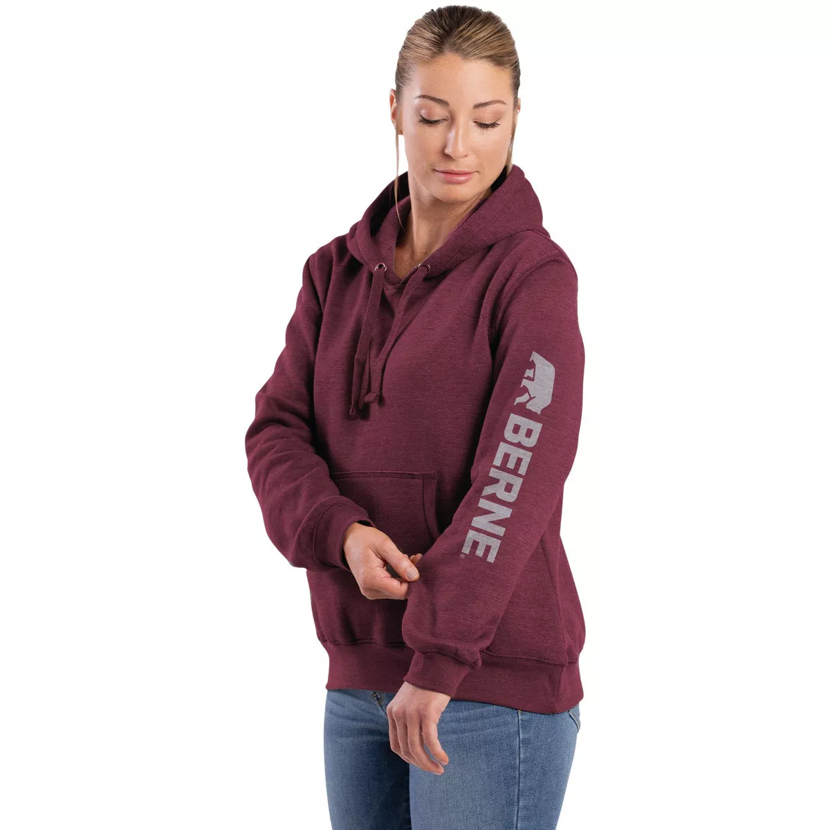 Berne Large Cabernet Women's Signature Sleeve Pullover Hooded Sweatshirt