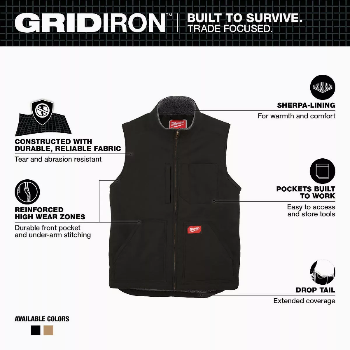 Milwaukee GRIDIRON Men's Medium Black Sherpa-Lined Vest - photo 2