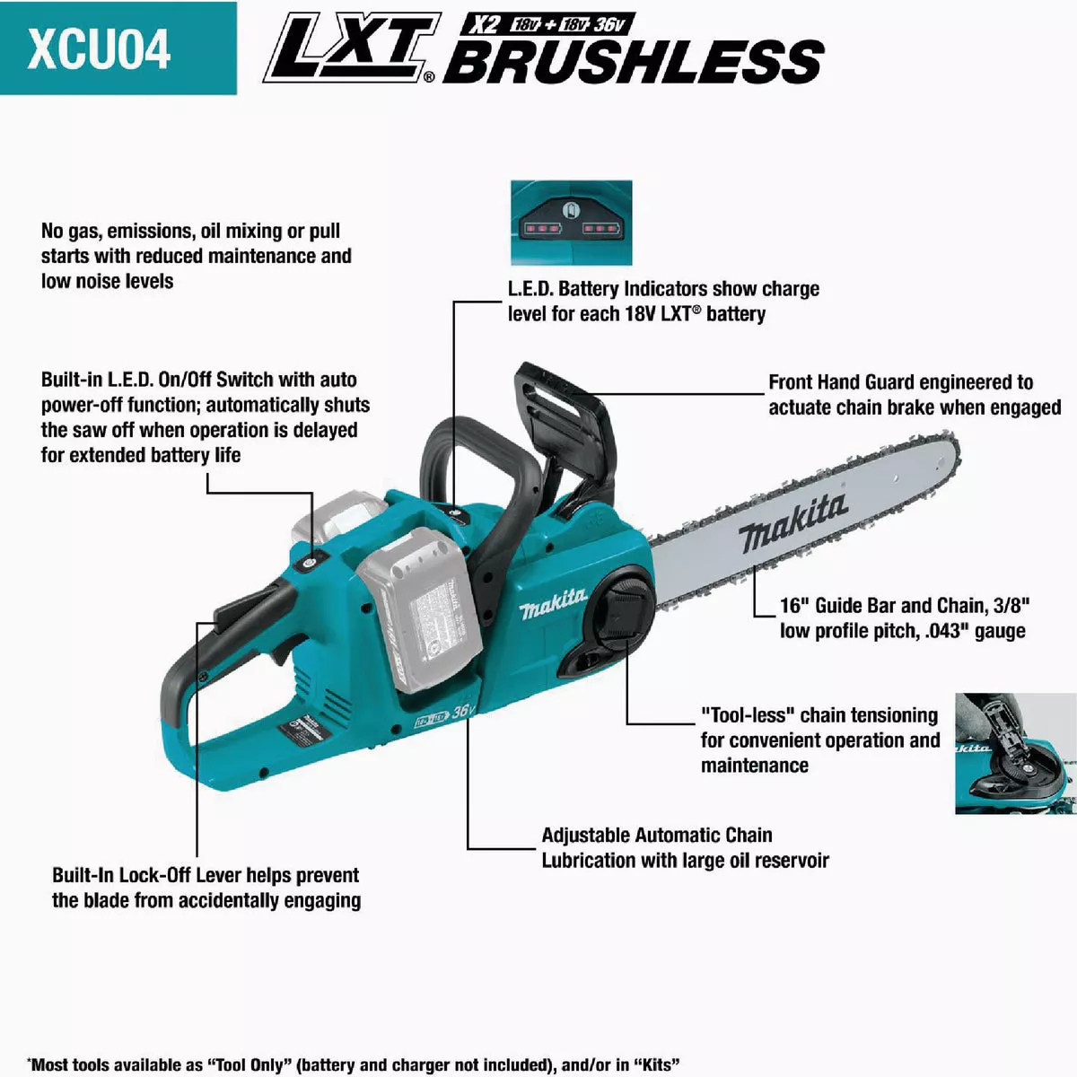 Makita 18V LXT X2 (36V) Lithium-Ion Brushless Cordless 16 In. (5.0Ah) Chain Saw Kit - photo 7