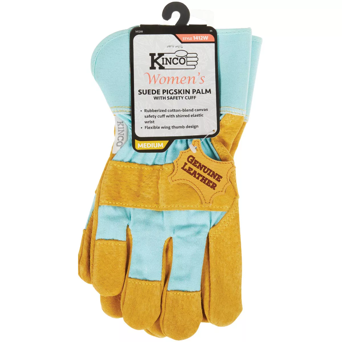 Kinco Women's Medium Aqua Cotton-Blend Canvas Fabric Back Golden Suede Palm Glove - photo 2
