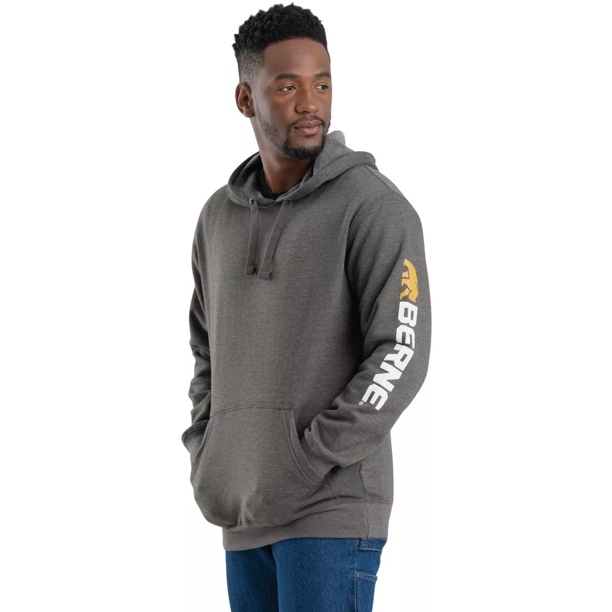 Berne Men's Large Regular Graphite Signature Sleeve Hooded Pullover Sweatshirt