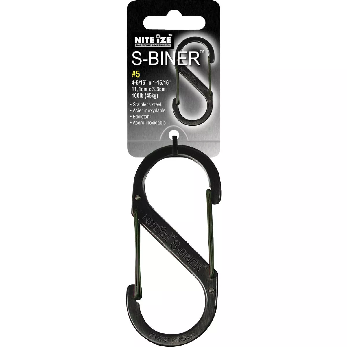 Nite Ize S-Biner Size 5 100 Lb. Capacity Black S-Clip Key Ring