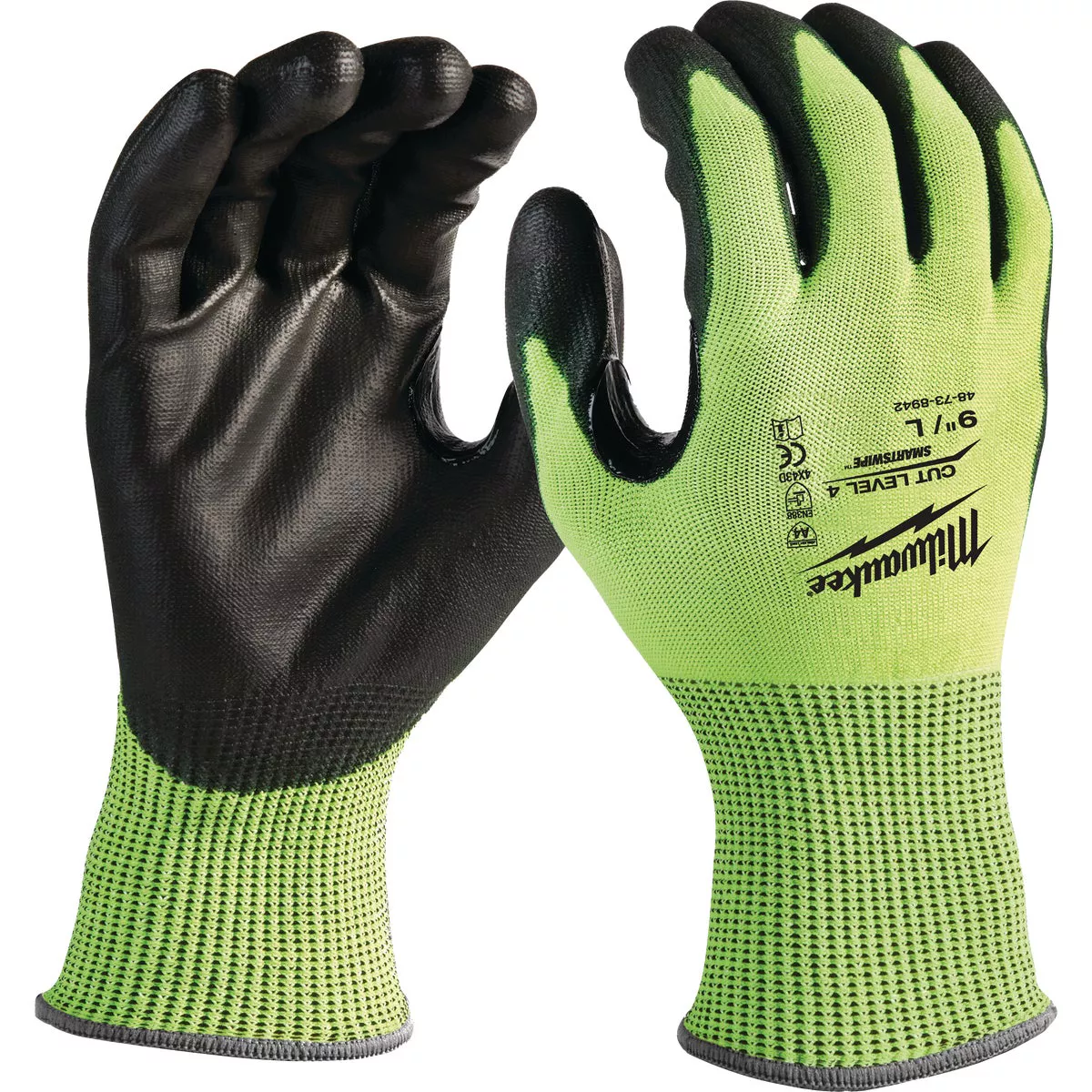 Milwaukee Unisex Large Cut Level 4 High Vis Polyurethane Dipped Glove
