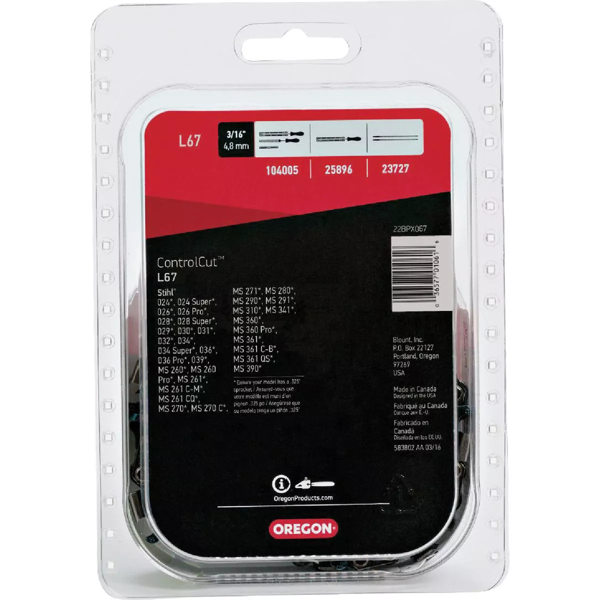 Oregon L67 ControlCut Saw Chain for 16 in. Bar - 67 Drive Links - fits Several Stihl models - photo 5