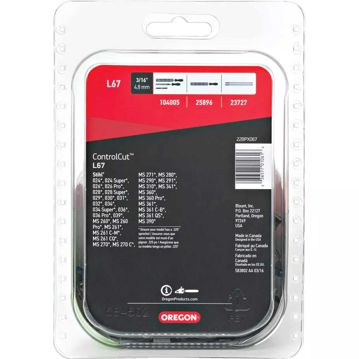Oregon L67 ControlCut Saw Chain for 16 in. Bar - 67 Drive Links - fits Several Stihl models - photo 8