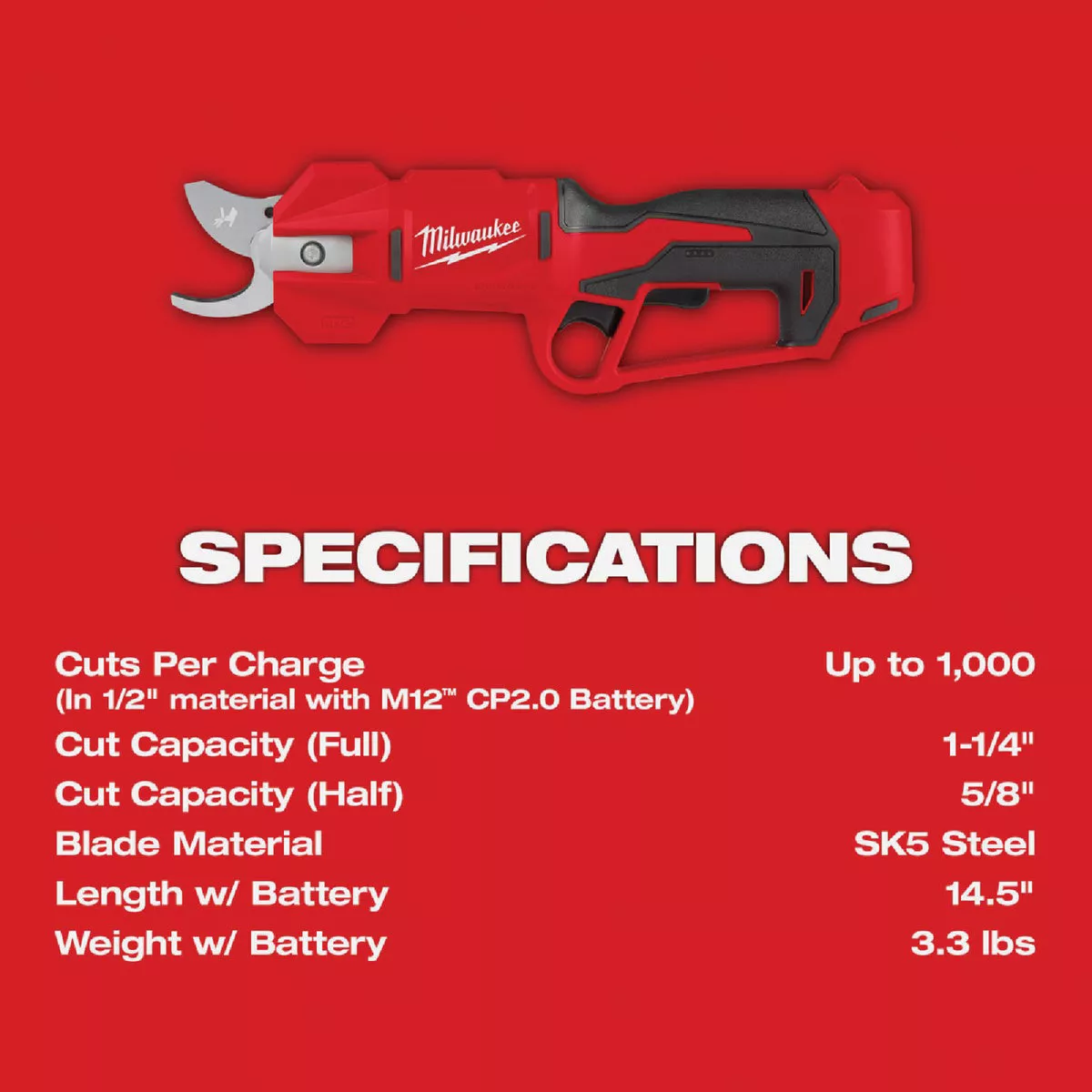 Milwaukee M12 Brushless Cordless Pruning Shears Kit with 2.0 Ah Battery & Charger - photo 6