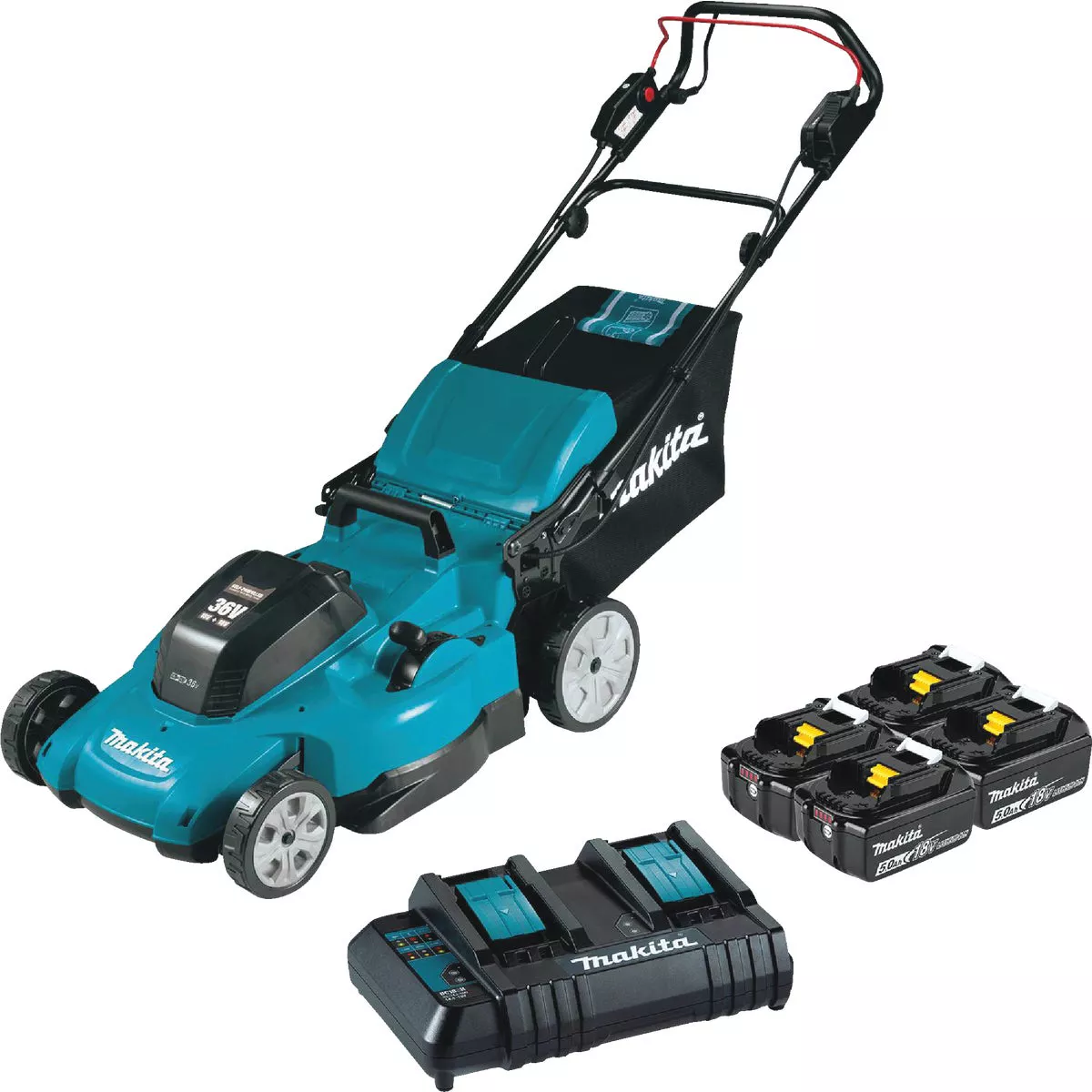 Makita 36V (18V X2) LXT 21 In. Self-Propelled Lawn Mower Kit with (4) 5.0 Ah Batteries