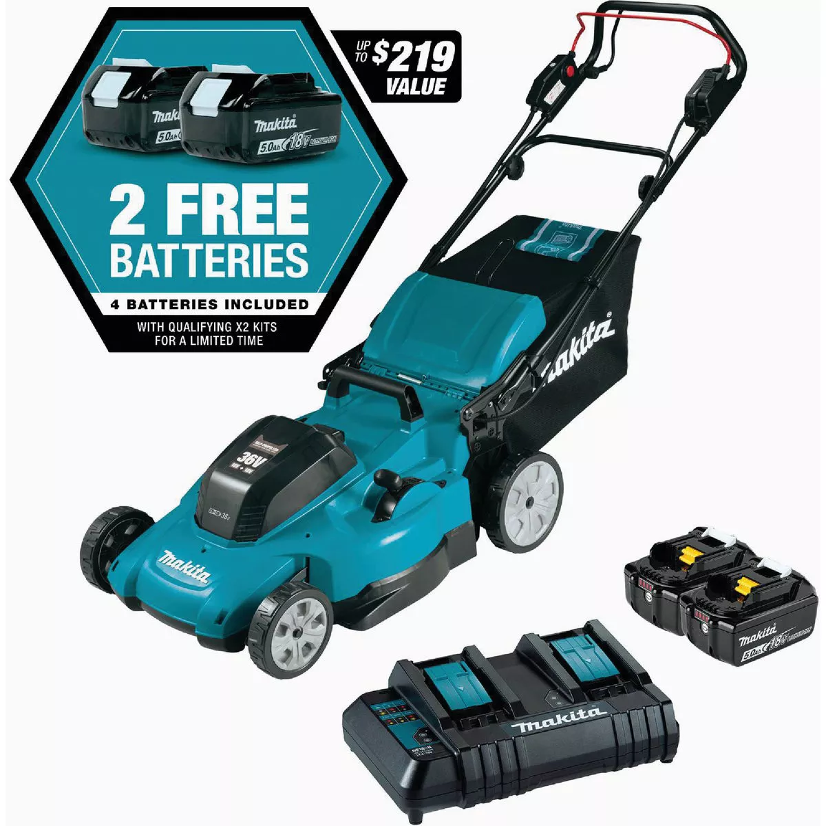 Makita 36V (18V X2) LXT 21 In. Self-Propelled Lawn Mower Kit with (4) 5.0 Ah Batteries - photo 3