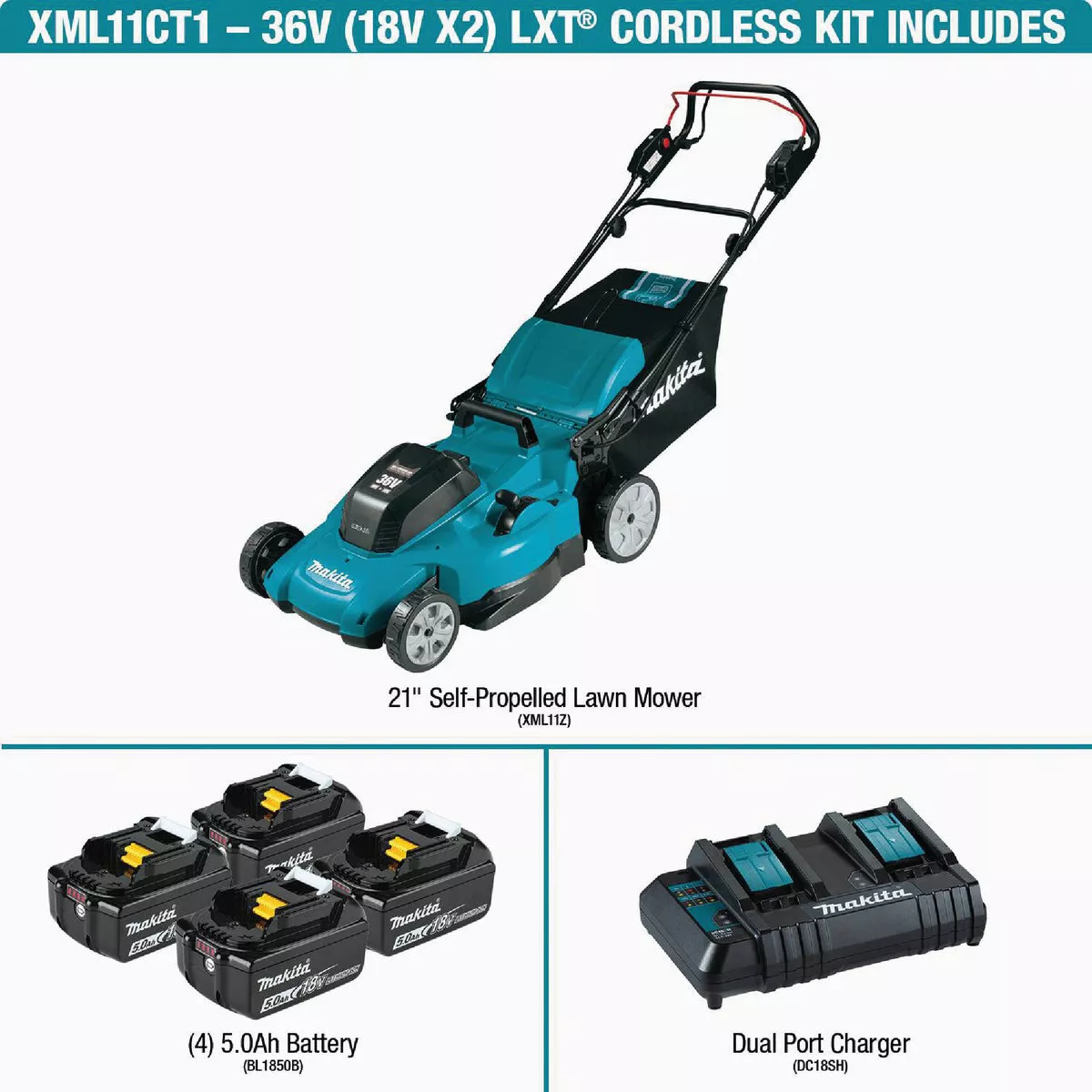 Makita 36V (18V X2) LXT 21 In. Self-Propelled Lawn Mower Kit with (4) 5.0 Ah Batteries - photo 5