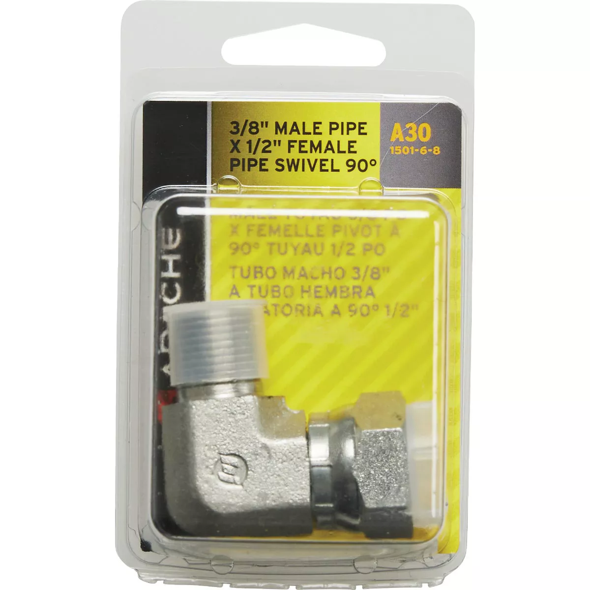 Apache 3/8 In. Male Pipe x 1/2 In. Female Pipe Swivel 90 Deg Hydraulic Hose Adapter - photo 2
