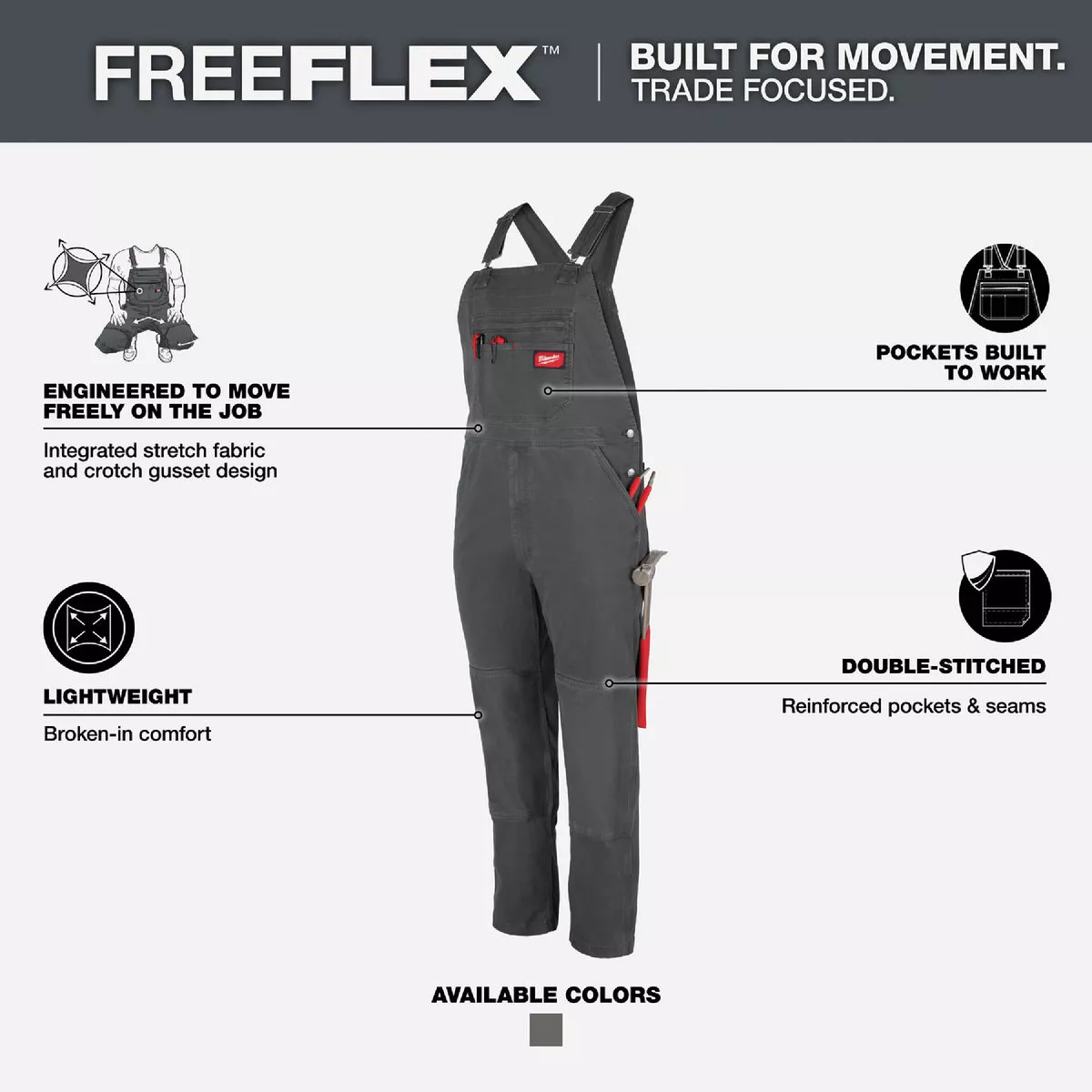 Milwaukee FREEFLEX Men's 40x30 Gray Unlined Bib Overalls - photo 6