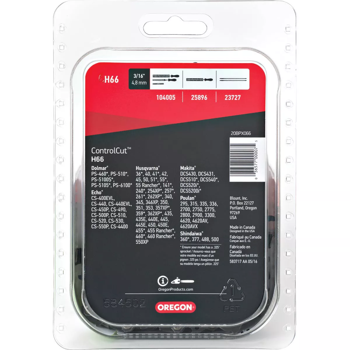 Oregon H66 ControlCut Saw Chain for 16 in. Bar - 66 Drive Links - fits Echo, Homelite, McCulloch, Makita,Jonsered Ryobi and others - photo 2